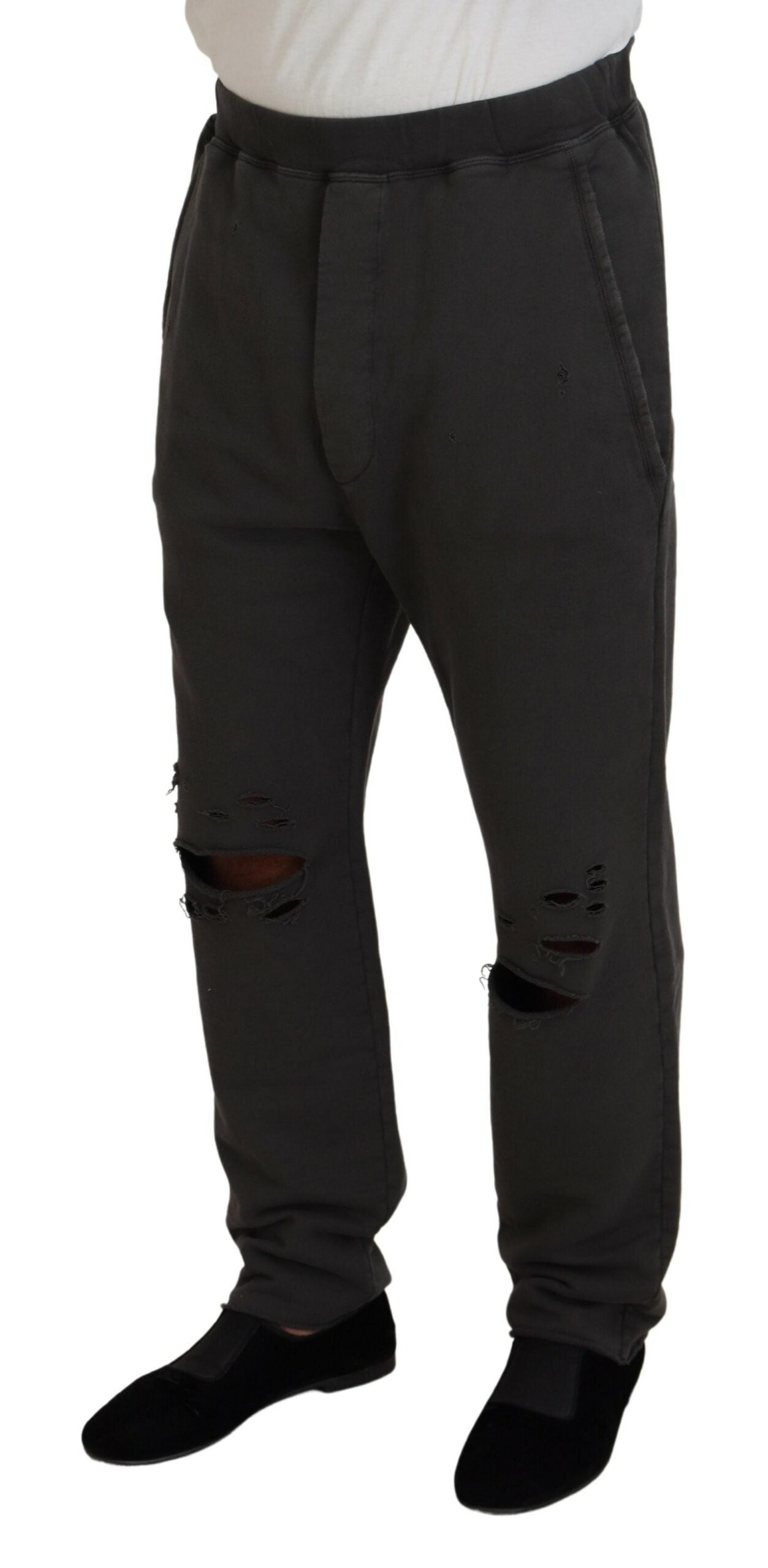 Dsquared² Koyu Gri Pamuklu Erkek Günlük Yırtık Pantolon
